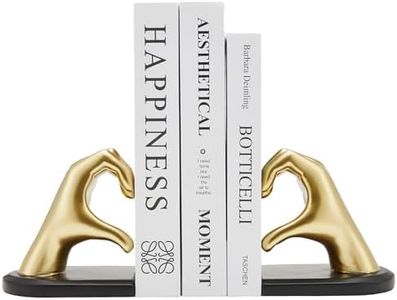 Xmeden Gold Bookends, Heavy Duty Bookend Holder Decor, Golden Finger Heart Shaped, Modern Art Sculpture, Finger Home Decoration, Bookends Decorative, Boho Decor for Desktop Bedroom Study Room