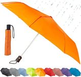 Lewis N. Clark Travel Umbrella: Windproof & Water Repellent Fabric, Automatic Open Close & 1 Year Warranty, Orange, One Size, Windproof & Water Repellent Fabric, Automatic Open Close & 1 Year Warranty