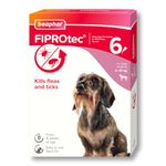 Beaphar - FIPROtec Spot-On Flea & Tick Treatment for Small Dogs 2-10kg - 6 Pipettes - Kills Fleas & Ticks – Veterinary Medicine - Easy to Apply Monthly - Suitable for Dogs & Puppies from 8 Weeks