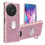 for TCL 50 XL Case [with Tempered Glass Screen Protector][Mirror Ring][Glitter Powder] Compatible with TCL 50XL Leather Phone Case Cover SF-F