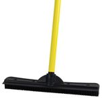 FURemover Broom SW-250I-AMZ-6, Pet Hair Removal Tool with Squeegee & Telescoping Handle That Extends from 3-5', Black & Yellow,1 Count (Pack of 1)