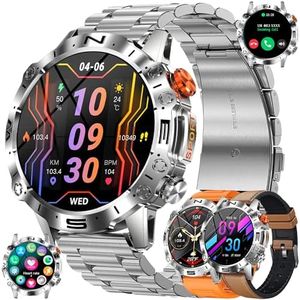 1,43" AMOLED Reloj Inteligente Hombre con Recibir y Contestar Llamadas, Smartwatch Deportivo con Pulsómetro, 3 Pulseras, Monitor de Sueño y Caloría para Xiaomi Samsung Huawei Android iOS (Plata)