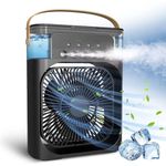 Drumstone (Exclusive Summer Offer With 15 Years Warranty 4-in-1 Portable Air Cooler Fan with 7-Color LED Light, USB Powered, Low Noise, 600ML Water Tank – Perfect for Home, Office,Gift -BLACK