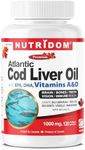 NUTRIDOM Atlantic Cod Liver Oil 1000 mg – 120 Fish Gelatin Softgels – Rich in EPA, DHA, Vitamins A & D – Non-GMO, Gluten-Free, Made in Canada