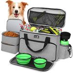 pecute Dog Travel Bag Large, Portable for Travel, Pet with Multi-Function Pockets, Tote Organizer Outdoor use Set 2 Food Bags + Collapsible Bowls, Grey