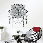 Mandala Lotus Wall Decal, Boho Indian Mandala Namaste Flower Wall Sticker, Buddhism Lotus Bohemian Décor, Removable Lotus Yoga Meditation Art Murals Décor for Living Room, Bedroom, TV Wall