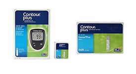 Contour Plus Blood Glucose Monitoring System Glucometer with 75 Strips (Pack of 25 + 50 Strips), Multicolour