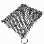 Mythrojan Cast Iron Cleaner Stainless Steel Chainmail Scrubber with Hanging Ring for Cleaning Cast Iron Skillet, Wok, Cooking Pot, Griddle, Grills, Cast Iron Cauldron - 7.9x7.9 Inch