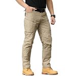 NAVEKULL Men's Hiking Tactical Pants Rip-Stop Military Combat Cargo Pants Lightweight Army Work Outdoor Trousers, Khaki, 38W x 32L