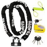 FD-Moto 2M*10mm 4.3KG Steel Motorcycle Chain Lock Padlock + 110dB Yellow Alarmed Motorbike Brake Disc Lock + 1.5M Cable