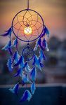 ILU® Dream Catchers Wall Hangings, Home Décor, Handmade Dreamcatcher for Bedroom, Balcony, Garden, Party, Café, Small Ring Beaded Blue & Light Blue Feathers 17cm Diameter Length 60cm