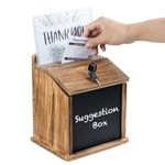 MyGift Rustic Burnt Wood Wall Mountable Fundraising Donation Suggestion Box / Comment Ballot Box with Lock and Key, Clear Acrylic Sign Holder and Chalkboard Surface