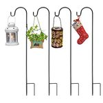 Jermily Adjustable Height Shepherd Crook Hooks,Set of 4 Festoon Pole with Base,3 Threaded Fittings Black Metal Garden Border Hook for String Lights,Flower Ball,Plant Baskets -76 cm/29.64 in