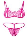 Xs and Os Lace Bra Panty Peek-A-Boo Lingerie Set (X-Large, Rose Pink)