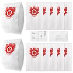 12 Pack Type FJM AirClean 3D Efficiency Dust Bag Replacement for Miele Vacuum C1 C2 S246 S256 S300 S700 S4000 S6000, 12 Bags & 2 Filters