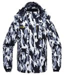 TBMPOY Men's Skiing Fleece Warm Jacket Winter Coat Windproof Snowboard Hiking Mountain Waterproof Hooded Raincoat (Camouflage CA S)