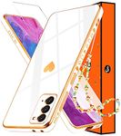 Shorogyt (3in1 Heart Case for Samsung Galaxy Note 20 5G/4G 6.7 Inch Women Cute Aesthetic Love Hearts Pattern Girls White Gold Luxury Girly Design Cases Trendy Cover+Screen+Chain for Note20 Note20 5G
