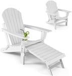 ORALNER Folding Adirondack Chairs with Retractable Ottoman & Cup Holder, HDPE Plastic Resin Outdoor Lounger for Patio, Deck, Backyard, Porch, Balcony, Poolside, Garden, Lawn