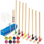 SpeedArmis 8 Players Croquet Set with 32In Regulation and 28In Standard Size Rubber Wood Mallets, Colored PE Ball, Wickets, 21In End Stakes, Lawn Backyard Game Set for Teens, Adults, Family