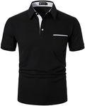 STTLZMC Mens Short Sleeve Polo Shirts Contrasting Colors 100% Cotton Golf T-Shirts with Real Pockets,Black-2,XXL