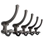 Ambipolar 5-Pack Decorative Cast Iron Heavy Duty Double Wall Hooks, Vintage Hooks in Antique Black Coat Hooks Wall Mounted for Mudroom, Hat Rack, Purse Hooks