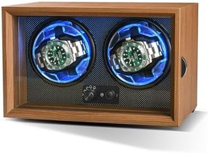 Cevale Double Watch Winder, Black Walnut Finish Watch Winders for Automatic Watches with 4 Rotation Modes,Rotating Watch Box for Rolex with Blue Light,Elastic Pillows,Gift for Watch Lovers