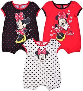 Disney Baby Girls' Minnie 3 Pack Rompers, Red/Black/White, 6-9 Months