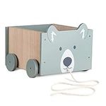 Navaris Kids Toy Box - Teddy Bear Wooden Chest for Childrens, Boys, Girls Toys with Wheels - Unisex Children Toy and Games Bedroom Storage Trunk 18M+