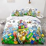 OYUXMAS Super Mario Duvet Cover Set King Size,3D Cartoon Pattern Bedding Set with 2 Pillowcases, Microfiber Comforter Cover Set for Boys Girls(King Size)