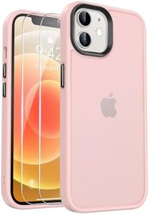 Kmofizle Funda para iPhone 12 / iPhone 12 Pro con 2 Piezas Protector de Pantalla Cristal Templado, Protección contra Caídas Grado Militar Antigolpes, Fina Carcasa Translúcida Mate Trasera, Rosado