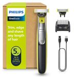 Philips OneBlade 360 Face, Authentic Hybrid Electric Beard Trimmer & Shaver with 360 Blade Innovation. Incl. 1x 360 Blade, 1 x Extra 360 Blade (8 Month Supply), 5-in-1 Adjustable Comb, Model QP2734/30