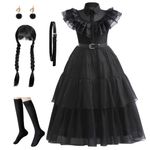 GMEDJVE Black Princess costume Girls dress for Kids Black Outfit Costumes Cosplay Party with belt wig socks