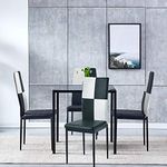 QIHANG-UK 5 Pieces Dining Room Set, Black Glass Dining Table with 4 Faux Leather Dining Chairs for Kitchen, Modern Dinette Set Kitchen Table and Chair Set (4 Checker Leather Chairs+Square Table)