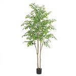 Nafresh Tall Ficus Tree Artificial，7ft(84in) Realistic Texture Potted Faux Ficus Tree， Fake Trees Indoor Outdoor for Home Office Living Room Bedroom Foyer Porch Decor.