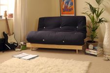 Comfy Living 4ft6 (135cm) Double Wooden Futon with NAVY Mattress