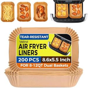Air Fryer Liners Disposable for Dual Basket, 200Pcs Rectangle Parchment Paper Liner for Ninja DZ201 DZ401, Chefman/COSORI 2-Basket Air Fryer, Oil Proof Baking Paper by Vailnd(8.6x5.5 Inch)