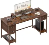 Pamray 55 Inch Computer Desk with Non-Woven Storage Drawers and Monitor Stand Home Office Desk for Bedroom Study Table Writing and Work Desk Vintage