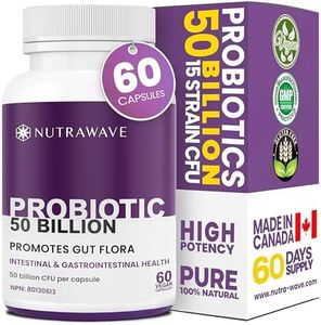 Nutrawave 50 BILLION Probiotics Women & Men, 15 Strains Active Culture. Relieves Bloating and Constipation, Improved Digestion and Gut Health Supplement, Non-GMO, Vegan, Gluten Free. 60 Vegan Capsules/ 60 Day Supply