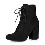 Allegra K Women Round Toe Chunky High Heel Lace Up Booties Black 8 UK/Label Size 10 US