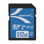 SABRENT SD Card 512GB V60, UHS-II Card SDXC, Memory Card, Class 10, U3, Full HD & 8K UHD card, 270MB/s for professional photographers, videographers, vloggers (SD-TL60-512GB)