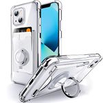 Shields Up for iPhone 13 Wallet Case Clear with Card Holder [3 Cards] Ring Stand Minimalist Wallet Case Slim Protective Shockproof Cover for Apple iPhone 13 Case 5G 6.1 inch - Clear