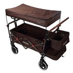 FUXTEC folding/foldable wagon - hand cart - garden trolley - carriage of children - outdoor - transport - hard ground - hiking trail - removable canopy – interior extension - rear bag - CT850 Brown