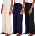 Real Essentials 3 Pack Soft Pallazo Pajama Pants for Women, Wide Leg Comfy Casual Lounge Yoga Capri Pants, Multicolor, Set 5, 3X Plus Size