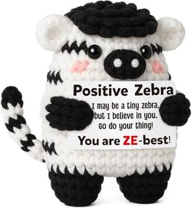 Positive Crochet Zebra Galentines Valentines Birthday Gifts for Women Men, Mini Inspirational Gifts for Friend Coworkers Boss Sister Daughter Son Handmade Crochet Animals Emotional Cheer Up Support