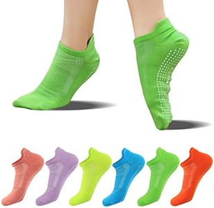 FUNDENCY Non Slip Yoga Socks for Women 6 Pairs, Anti-Skid Socks for Pilates Bikram Fitness Socks with Grips, Multicoloured, 9-11