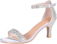 SheSole Women's Dressy Kitten Heels Rhinestone Sandals Elegant Prom Formal Bridal Wedding Shoes Silver US 10