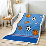 Loussiesd Basketball Baseball Football Fleece Blanket for Bed Sofa Sports Plush Blanket 3D Ball Sherpa Blanket Baseball Games Warm Fuzzy Blanket Competitive Games Double 60x79 Inch