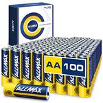 Allmax AA Maximum Power Alkaline Double A Batteries (100 Count) – Ultra Long-Lasting, 10-Year Shelf Life, Leakproof Design, 1.5V