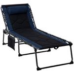 Outsunny Folding Chaise Lounge w/ 5-level Reclining Back, Outdoor Tanning Chair Lounge Chair w/Padded Seat, Side Pocket, Headrest, Carry Strap, for Beach, Yard, Patio, Blue