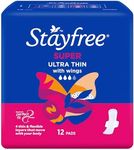 Stayfree Ultra Thin Super Pads With Wings 12 Pack |Fast Lock Pockets to absorb moisture instantly | Neutralises odour|Cottony-soft quilted cover| Keeps dry and comfortable